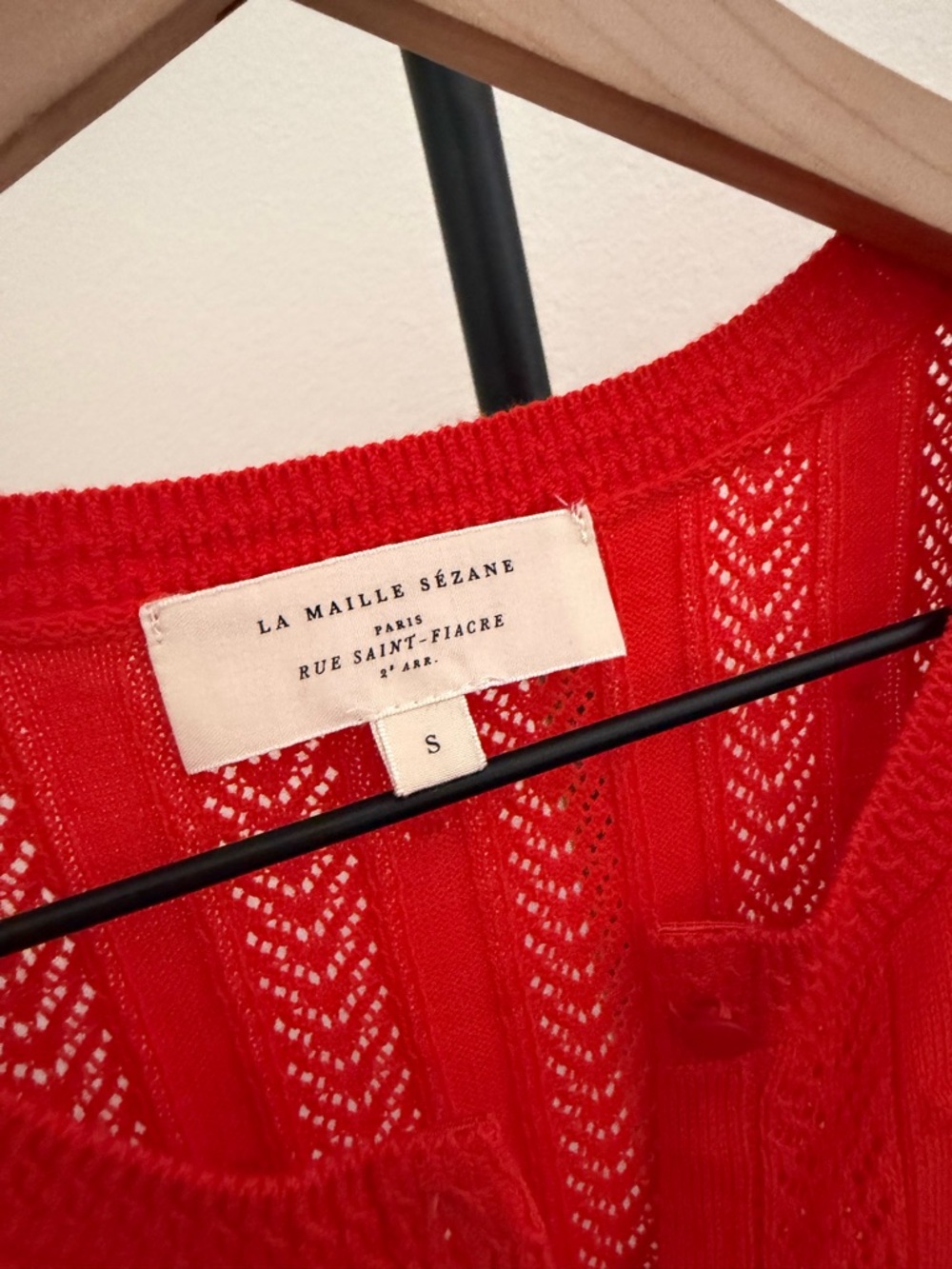 Sezane Davie organic cotton Vibrant coral Openwork Knit Cardigan - Picture 6 of 8